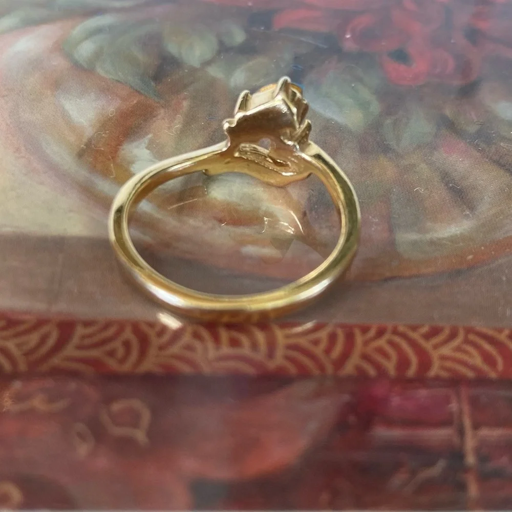 Ring 14k Yellow Gold Plated Open Knot Setting Marquise Cut Blue Stone Round Clea